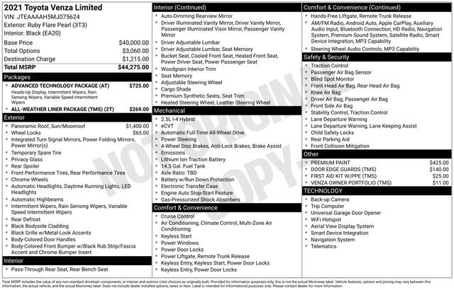 toyota venza 2021 JTEAAAAH5MJ075624 image toyota venza 2021 JTEAAAAH5MJ075624 image