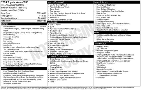 toyota venza 2024 JTEAAAAH7RJ159550 image toyota venza 2024 JTEAAAAH7RJ159550 image