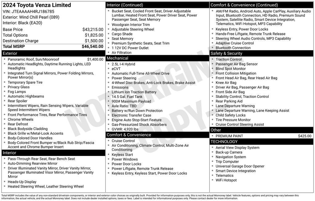 toyota venza 2024 JTEAAAAH4RJ186785 image toyota venza 2024 JTEAAAAH4RJ186785 image