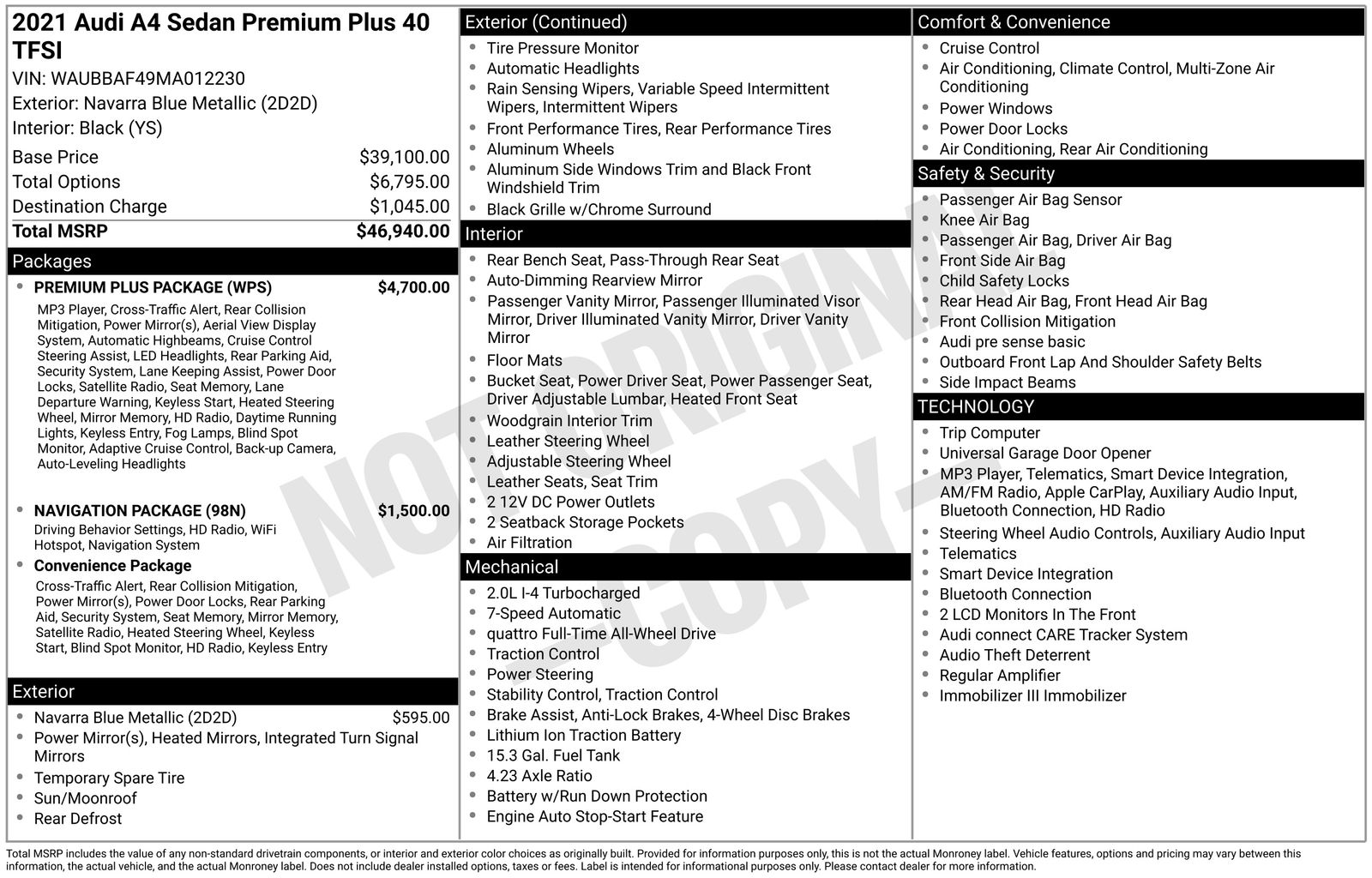 audi a4 2021 WAUBBAF49MA012230 image audi a4 2021 WAUBBAF49MA012230 image