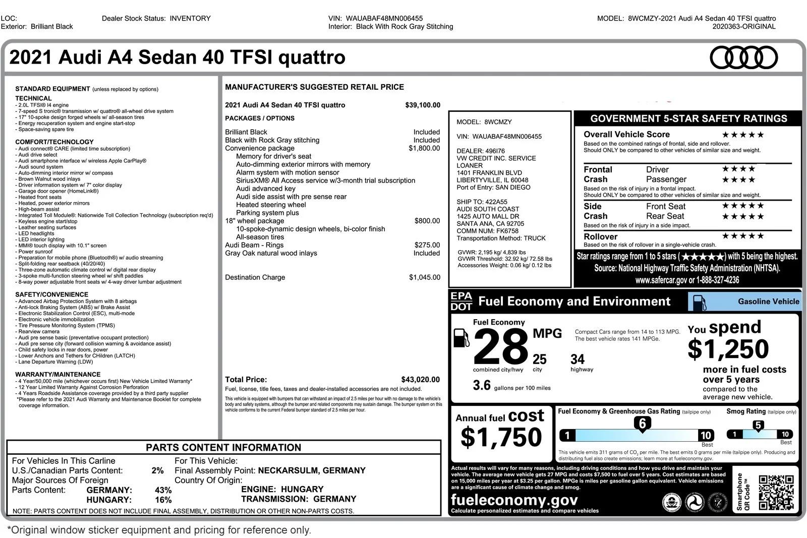 audi a4 2021 WAUABAF48MN006455 image audi a4 2021 WAUABAF48MN006455 image