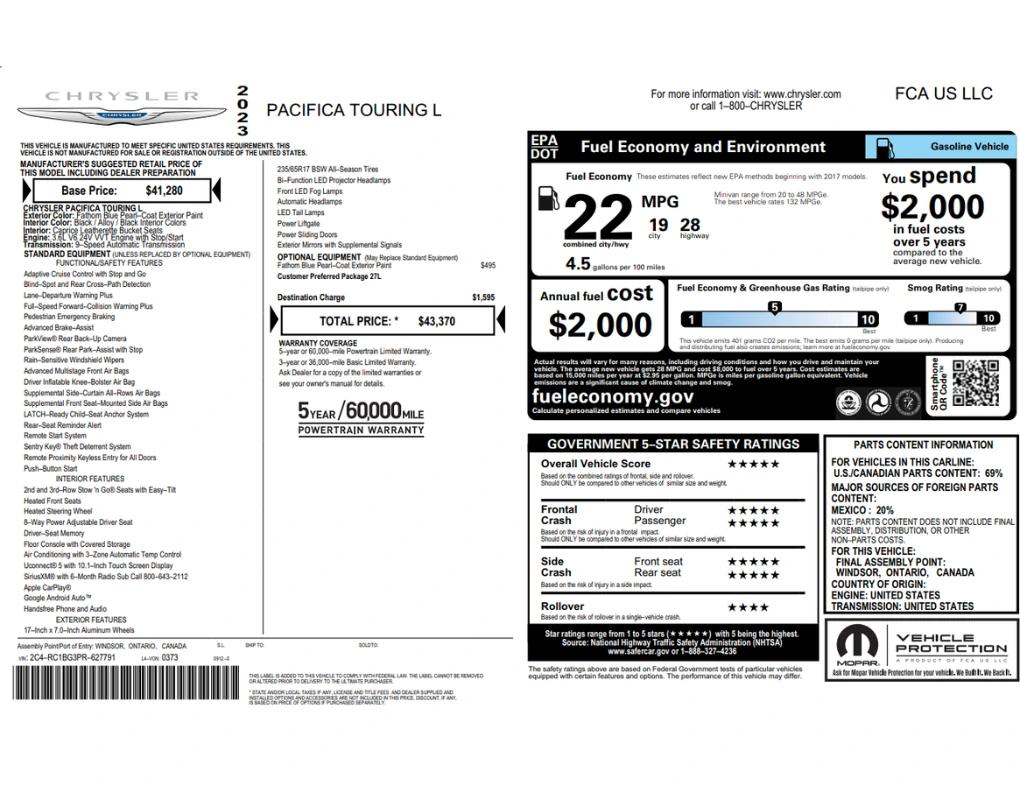 chrysler pacifica 2023 2C4RC1BG3PR627791 image chrysler pacifica 2023 2C4RC1BG3PR627791 image