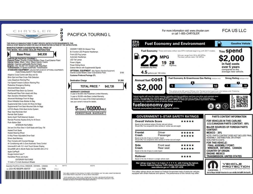 chrysler pacifica 2023 2C4RC1BG5PR600737 image chrysler pacifica 2023 2C4RC1BG5PR600737 image
