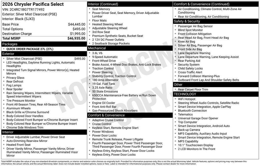 chrysler pacifica 2026 2C4RC1BG7TR177492 image chrysler pacifica 2026 2C4RC1BG7TR177492 image