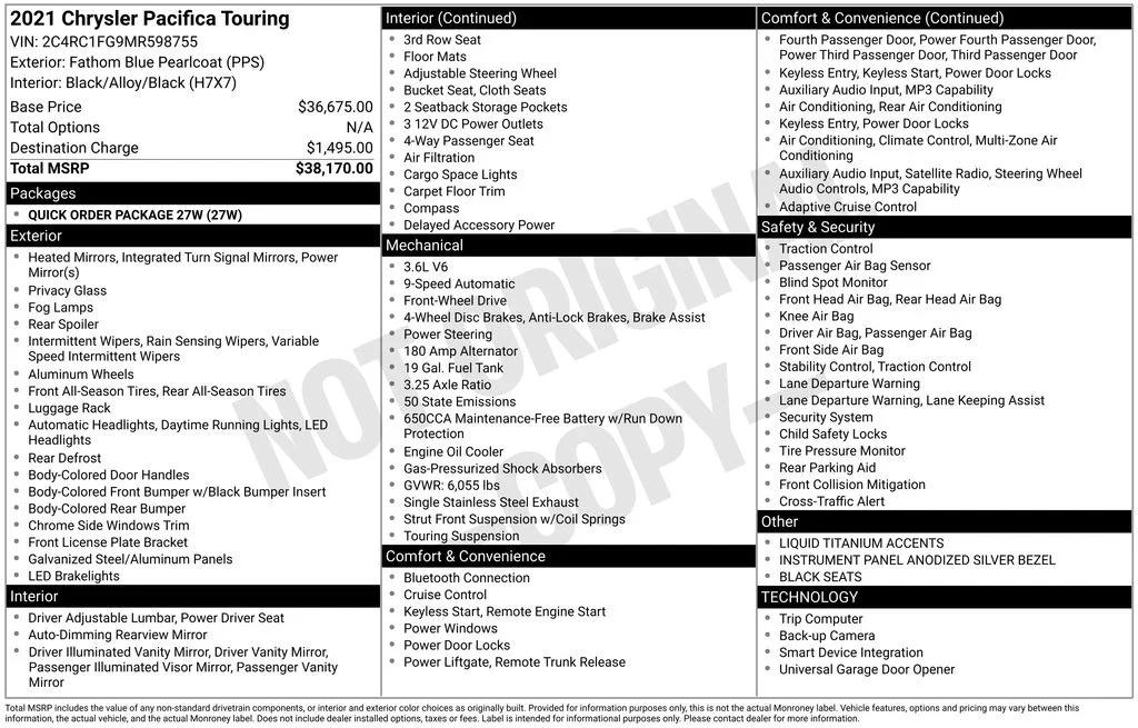 chrysler pacifica 2021 2C4RC1FG9MR598755 image