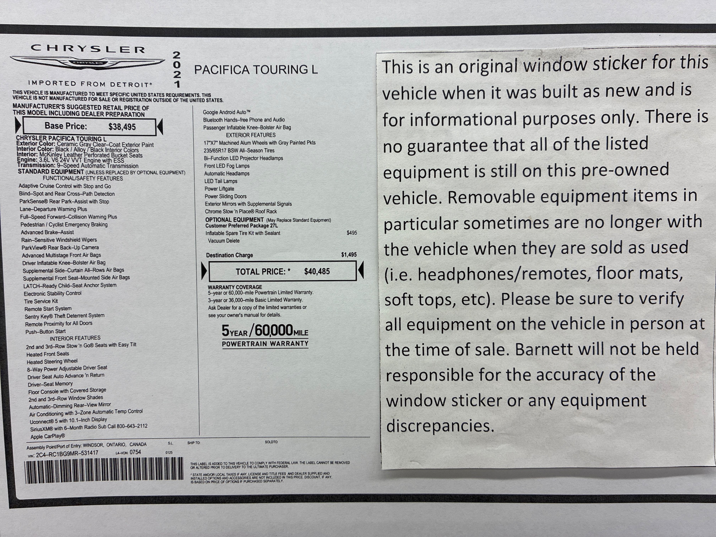 chrysler pacifica 2021 2C4RC1BG9MR531417 image chrysler pacifica 2021 2C4RC1BG9MR531417 image
