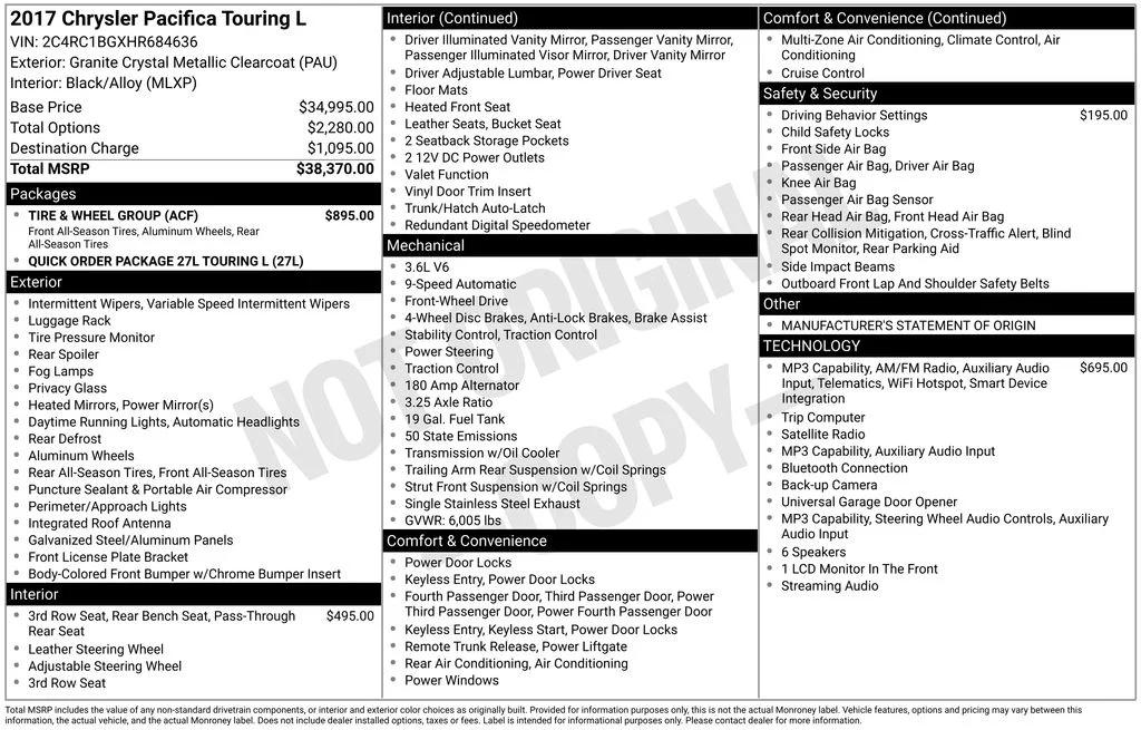chrysler pacifica 2017 2C4RC1BGXHR684636 image chrysler pacifica 2017 2C4RC1BGXHR684636 image