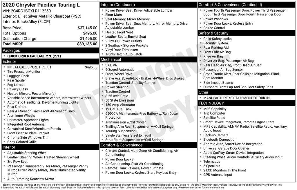 chrysler pacifica 2020 2C4RC1BGXLR112250 image