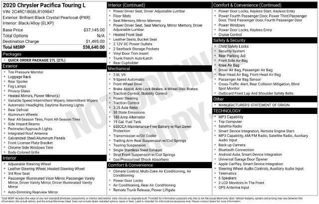 chrysler pacifica 2020 2C4RC1BG8LR109847 image