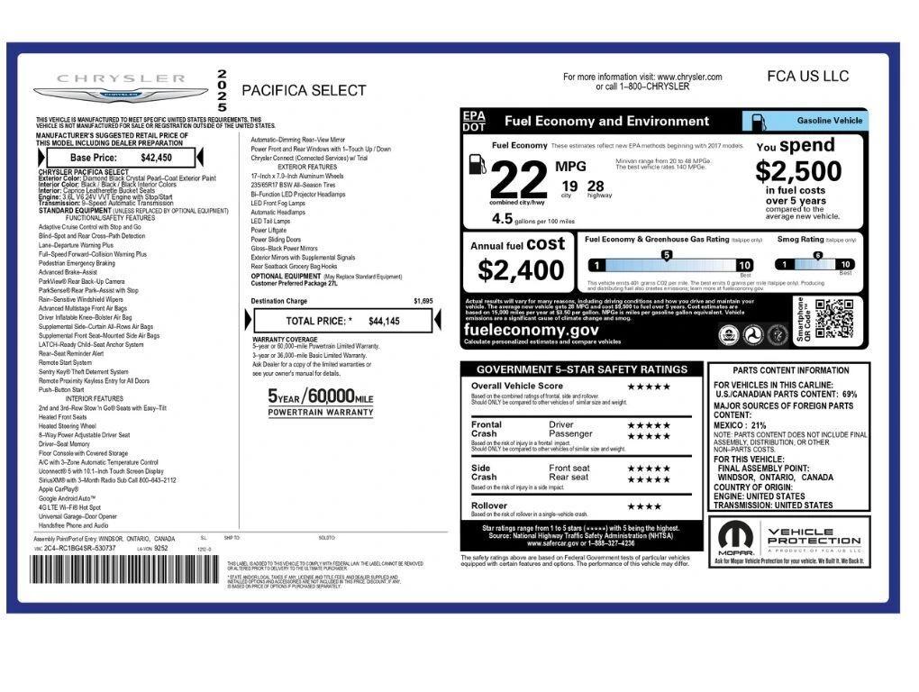 chrysler pacifica 2025 2C4RC1BG4SR530737 image chrysler pacifica 2025 2C4RC1BG4SR530737 image