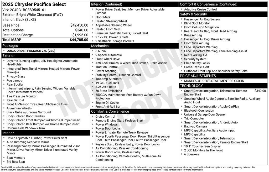 chrysler pacifica 2025 2C4RC1BG8SR545161 image chrysler pacifica 2025 2C4RC1BG8SR545161 image