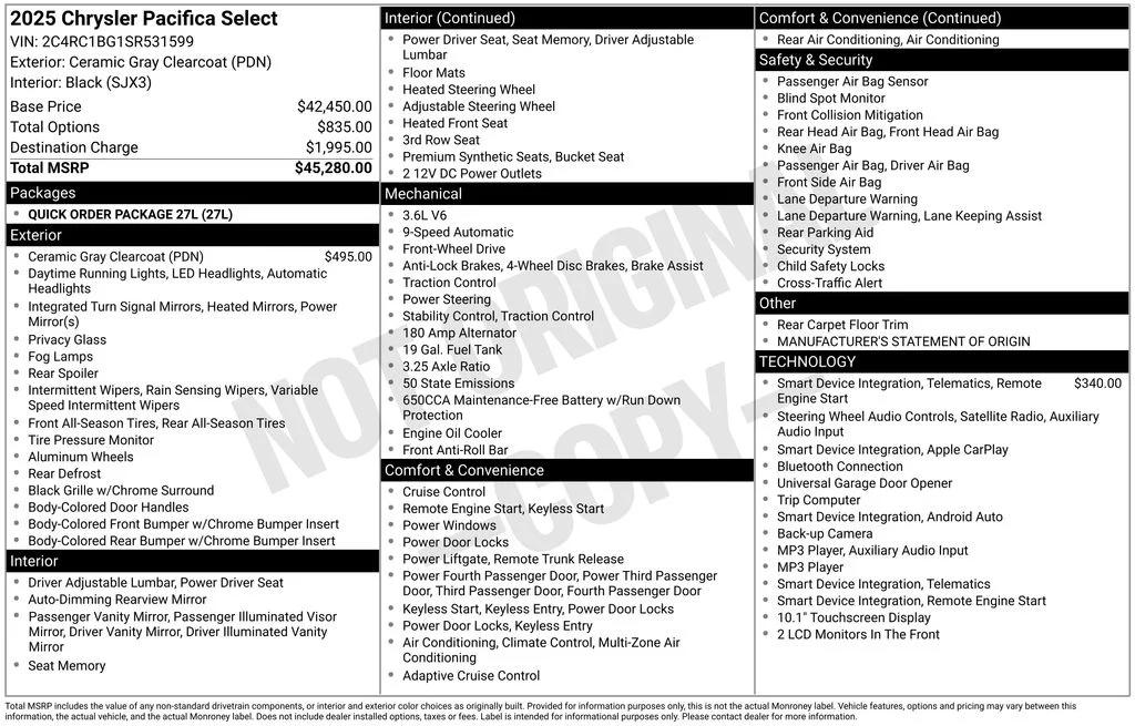 chrysler pacifica 2025 2C4RC1BG1SR531599 image chrysler pacifica 2025 2C4RC1BG1SR531599 image