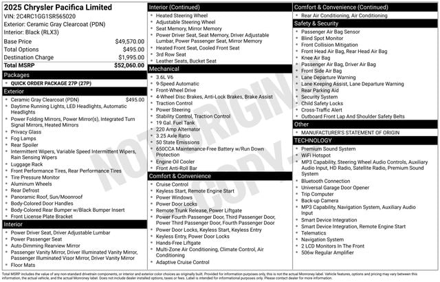 chrysler pacifica 2025 2C4RC1GG1SR565020 image chrysler pacifica 2025 2C4RC1GG1SR565020 image