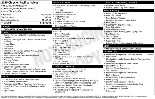 chrysler pacifica 2025 2C4RC1BGXSR523940 image chrysler pacifica 2025 2C4RC1BGXSR523940 image