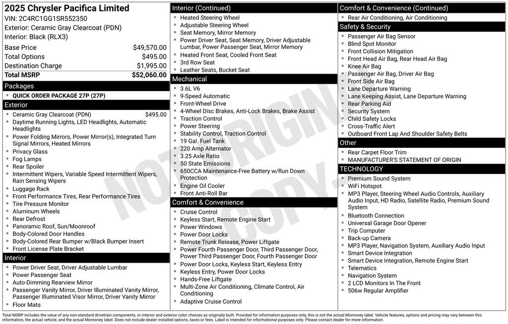 chrysler pacifica 2025 2C4RC1GG1SR552350 image chrysler pacifica 2025 2C4RC1GG1SR552350 image