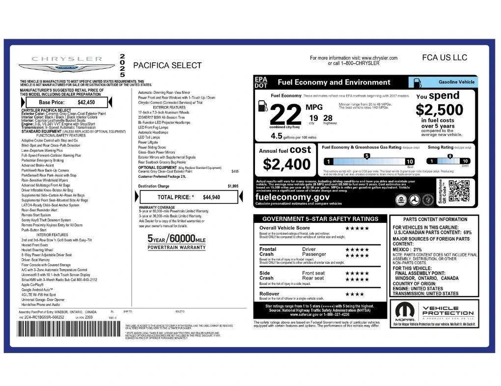 chrysler pacifica 2025 2C4RC1BG5SR568252 image chrysler pacifica 2025 2C4RC1BG5SR568252 image