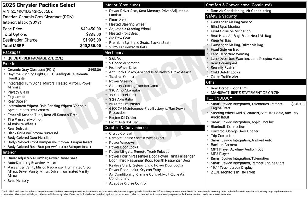 chrysler pacifica 2025 2C4RC1BG4SR568582 image chrysler pacifica 2025 2C4RC1BG4SR568582 image
