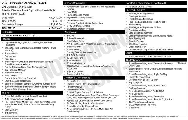 chrysler pacifica 2025 2C4RC1BG2SR531787 image chrysler pacifica 2025 2C4RC1BG2SR531787 image