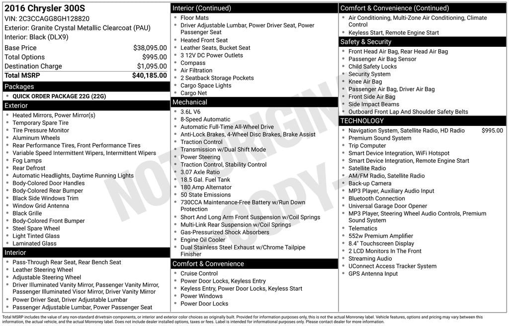 chrysler 300 2016 2C3CCAGG8GH128820 image chrysler 300 2016 2C3CCAGG8GH128820 image