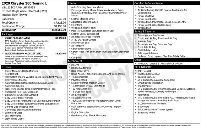 chrysler 300 2020 2C3CCAAG4LH137498 image