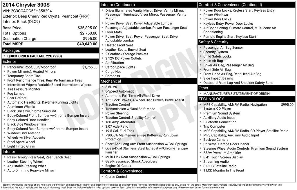 chrysler 300 2014 2C3CCAGG5EH358294 image chrysler 300 2014 2C3CCAGG5EH358294 image