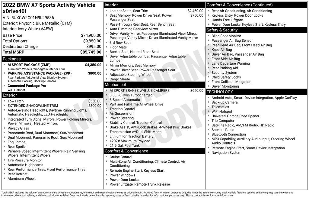 bmw x7 2022 5UXCW2C01N9L29536 image bmw x7 2022 5UXCW2C01N9L29536 image