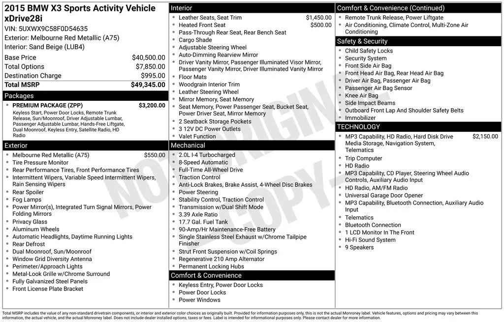 bmw x3 2015 5UXWX9C58F0D54635 image