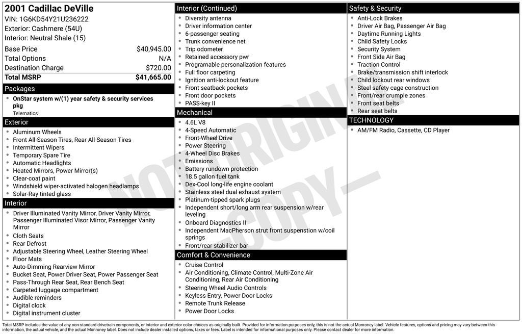 cadillac deville 2001 1G6KD54Y21U236222 image cadillac deville 2001 1G6KD54Y21U236222 image